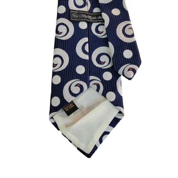 Sears The Men's Store Abstract Spiral Circle Pattern Blue/White Men's Tie - Picture 6 of 10